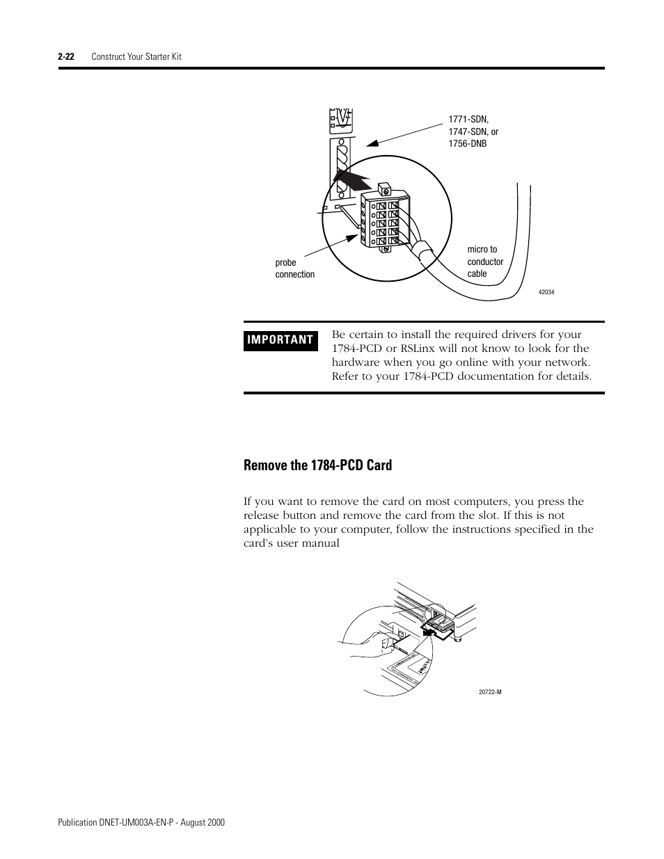 Remove the 1784-pcd card -22, Remove the 1784-pcd card | Rockwell Automation 1787-GEN2SKIT, -2, -3, -4, -5, -6, -7 DeviceNet Starter Kit User Manual User Manual | Page 44 / 142