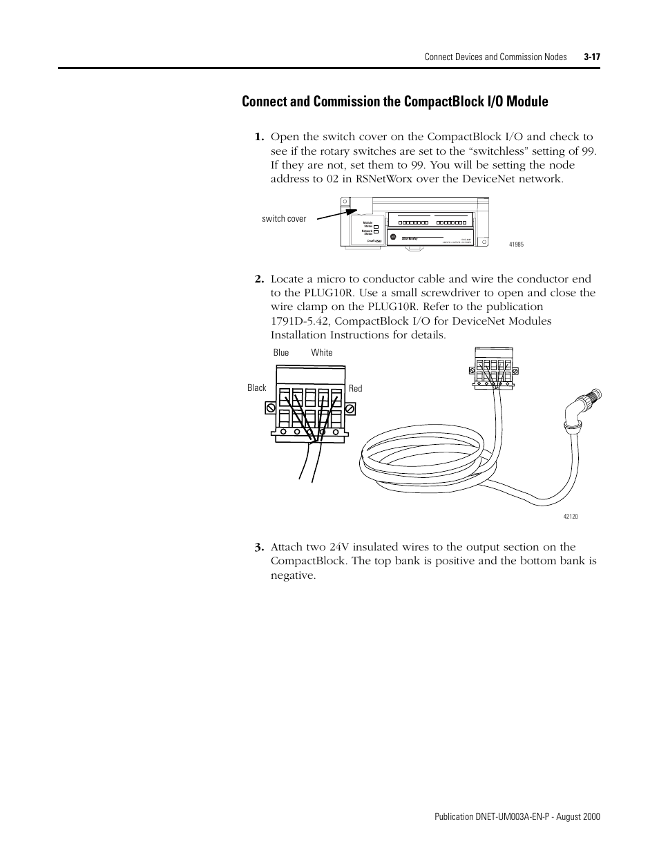 Connect and commission the compactblock i/o module, Switch cover, Blue white red black | Rockwell Automation 1787-GEN2SKIT, -2, -3, -4, -5, -6, -7 DeviceNet Starter Kit User Manual User Manual | Page 69 / 142