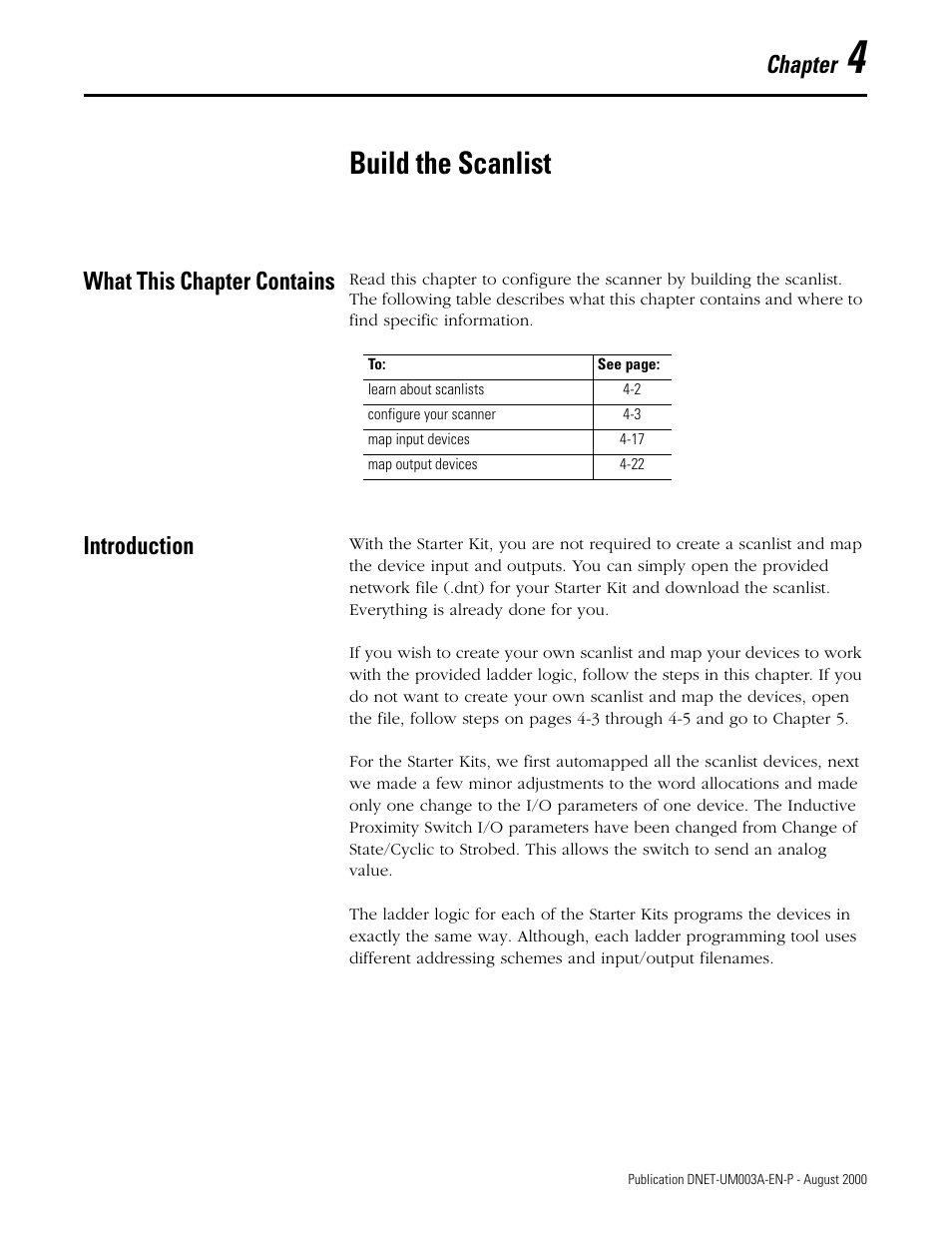 4 - build the scanlist, What this chapter contains, Introduction | Chapter 4, Build the scanlist, What this chapter contains -1 introduction -1, Chapter | Rockwell Automation 1787-GEN2SKIT, -2, -3, -4, -5, -6, -7 DeviceNet Starter Kit User Manual User Manual | Page 97 / 142