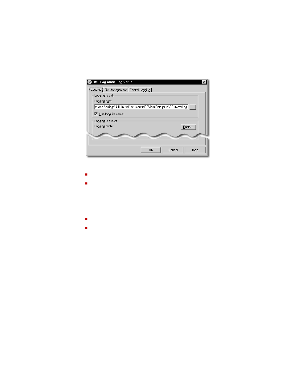 Specifying where log files are stored or printed, Specifying when log files are created and deleted | Rockwell Automation FactoryTalk View Site Edition Users Guide User Manual | Page 237 / 696