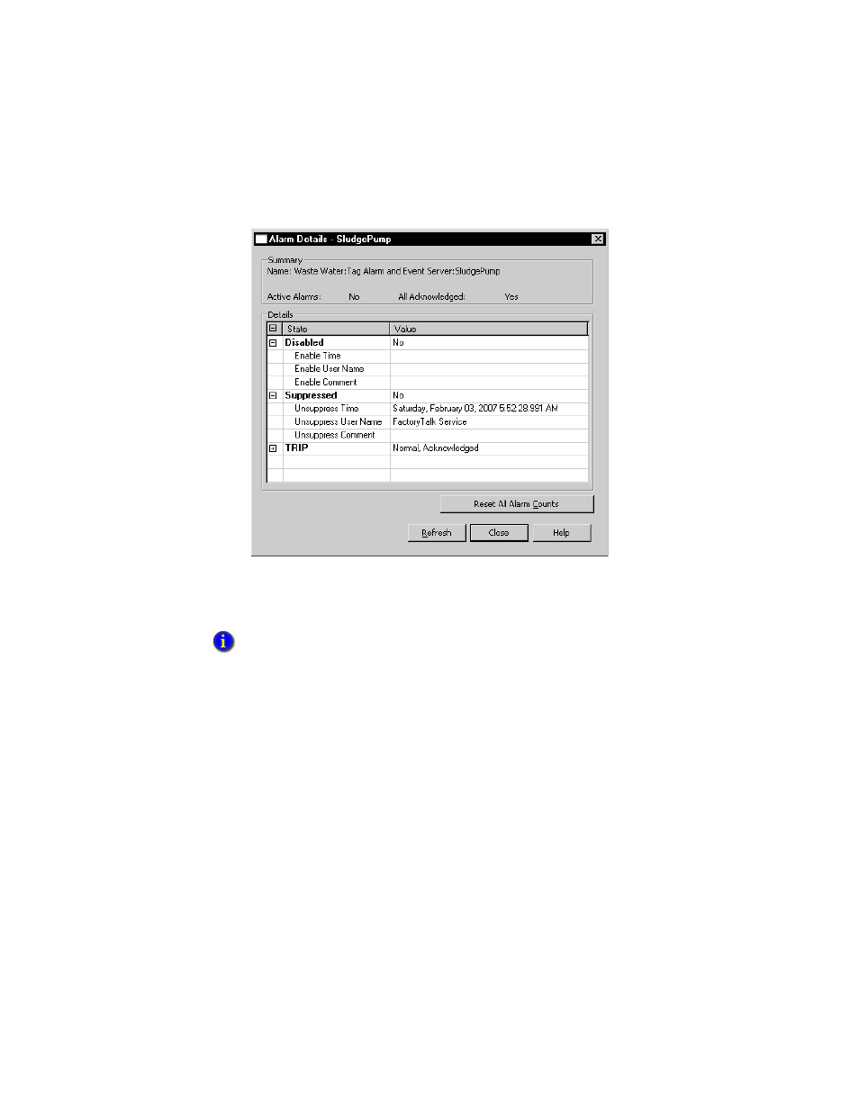 Unsuppressing and suppressing alarms, Unsuppressing and suppressing alarms – 47 | Rockwell Automation FactoryTalk View Site Edition Users Guide User Manual | Page 303 / 696