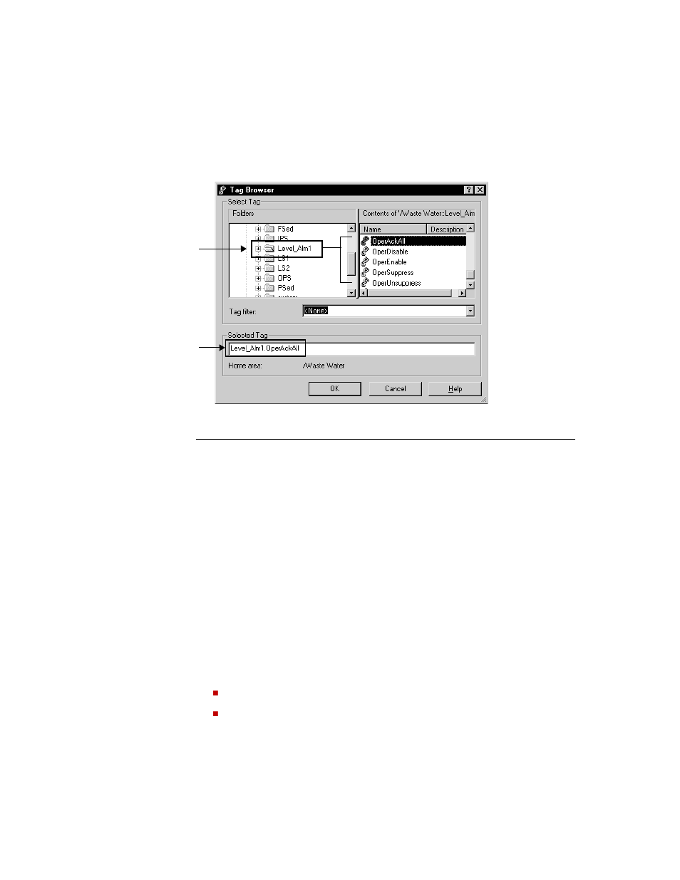 Example: using alarm tags to acknowledge an alarm | Rockwell Automation FactoryTalk View Site Edition Users Guide User Manual | Page 308 / 696