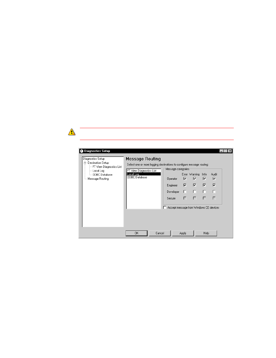 Setting up message routing, Logging to a central database | Rockwell Automation FactoryTalk View Site Edition Users Guide User Manual | Page 383 / 696