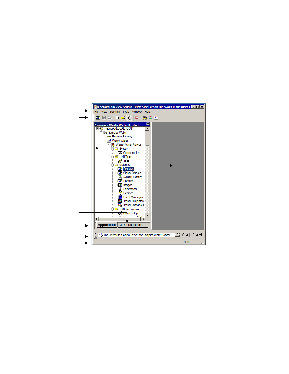 Parts of the factorytalk view studio main window, Menu bar, Toolbars | Menu bar – 4 toolbars – 4 | Rockwell Automation FactoryTalk View Site Edition Users Guide User Manual | Page 44 / 696