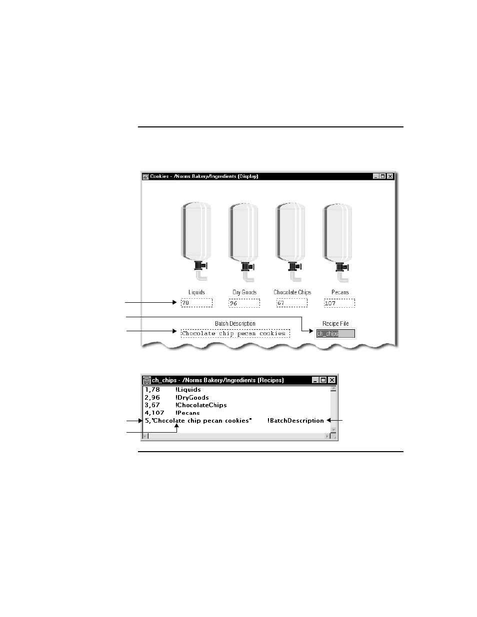 Example: creating a recipe file at run time | Rockwell Automation FactoryTalk View Site Edition Users Guide User Manual | Page 483 / 696