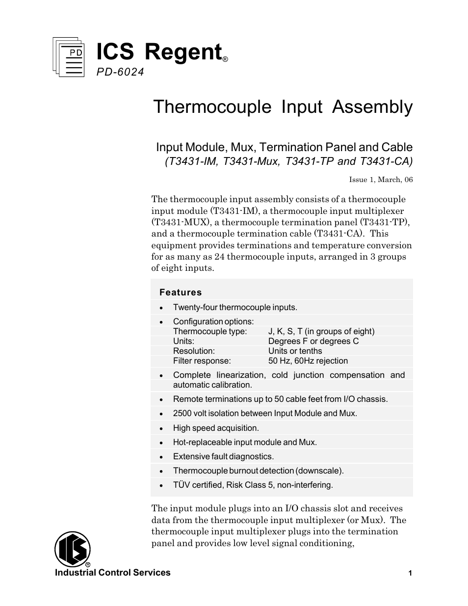 Rockwell Automation T3431-CA ICS Regent Thermo Couple Input Assembly User Manual | 27 pages