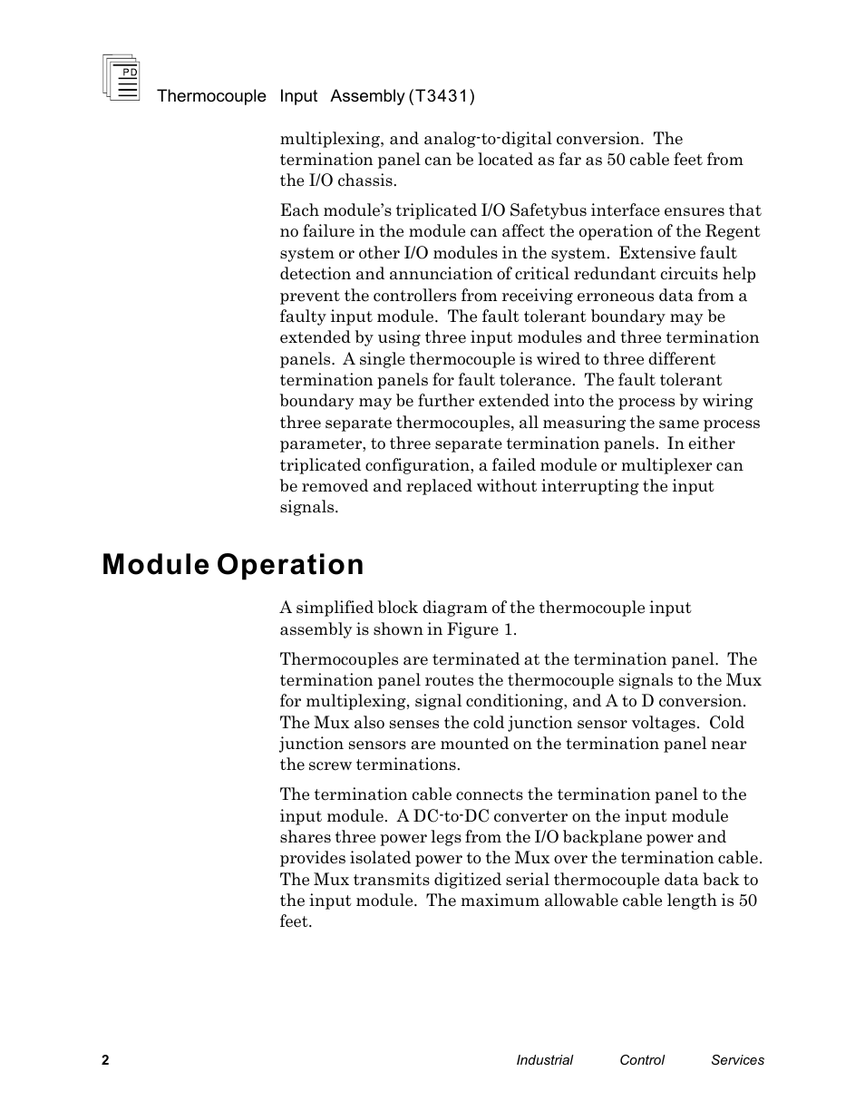 Module operation | Rockwell Automation T3431-CA ICS Regent Thermo Couple Input Assembly User Manual | Page 2 / 27