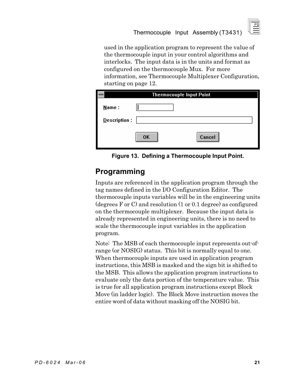 Programming | Rockwell Automation T3431-CA ICS Regent Thermo Couple Input Assembly User Manual | Page 21 / 27