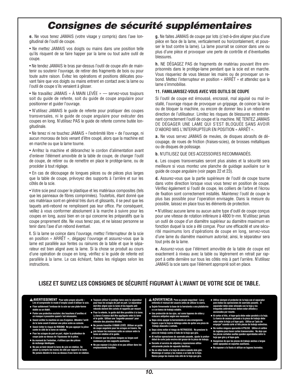 Consignes de sécurité supplémentaires | Bosch 4000 User Manual | Page 10 / 68