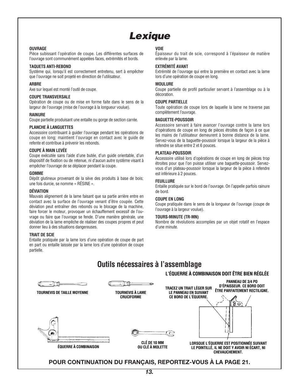 Lexique, Outils nécessaires à l’assemblage | Bosch 4000 User Manual | Page 13 / 68