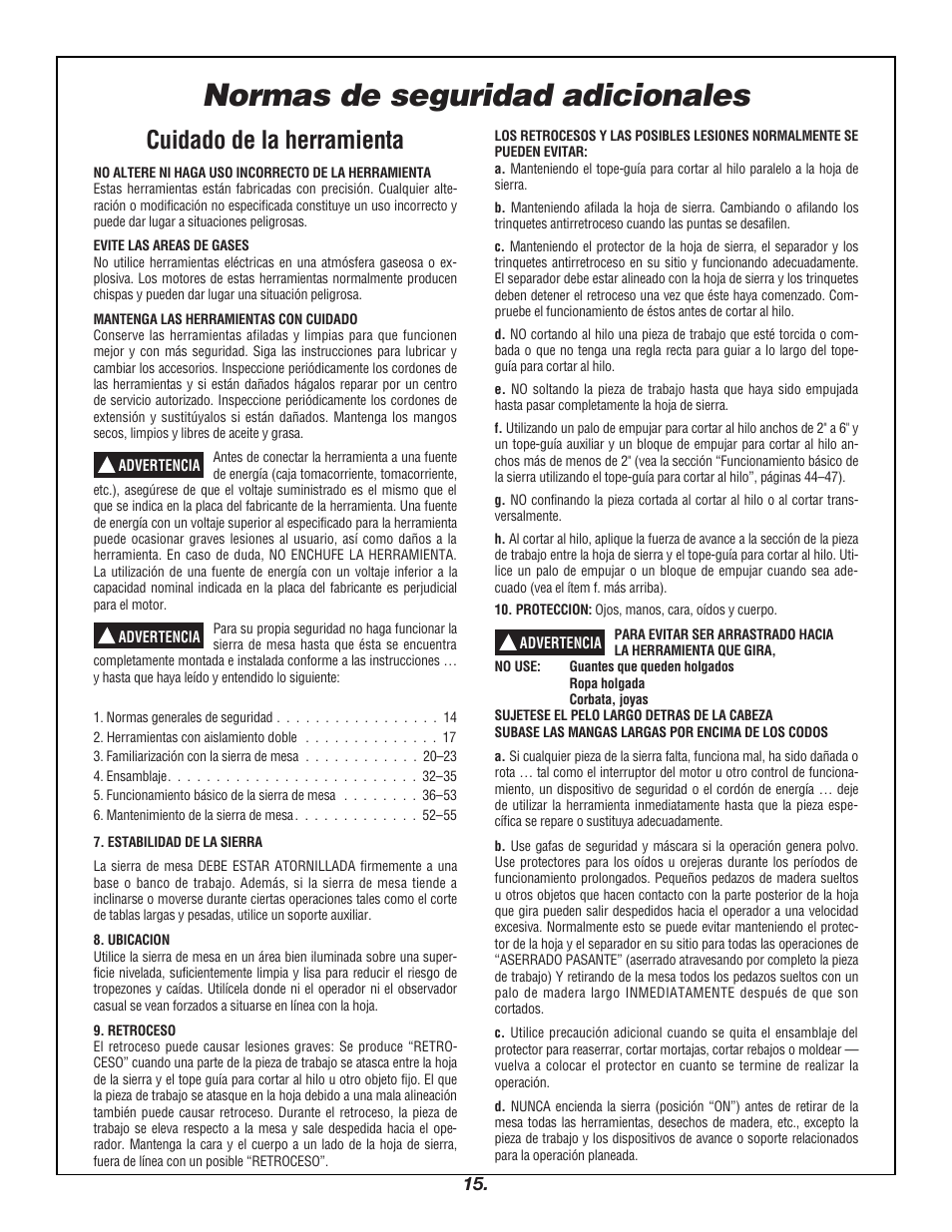 Normas de seguridad adicionales, Cuidado de la herramienta | Bosch 4000 User Manual | Page 15 / 68