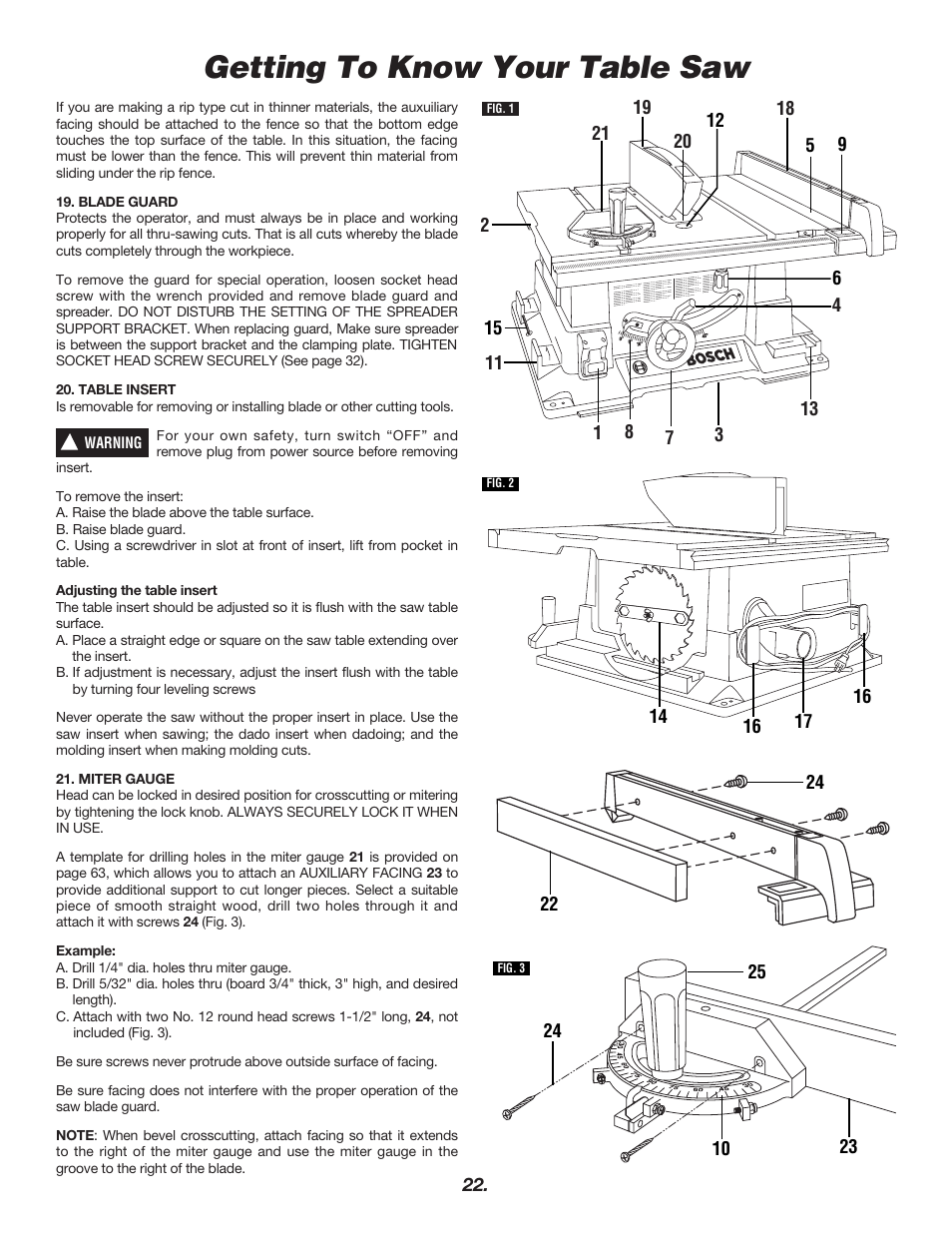 Getting to know your table saw | Bosch 4000 User Manual | Page 22 / 68