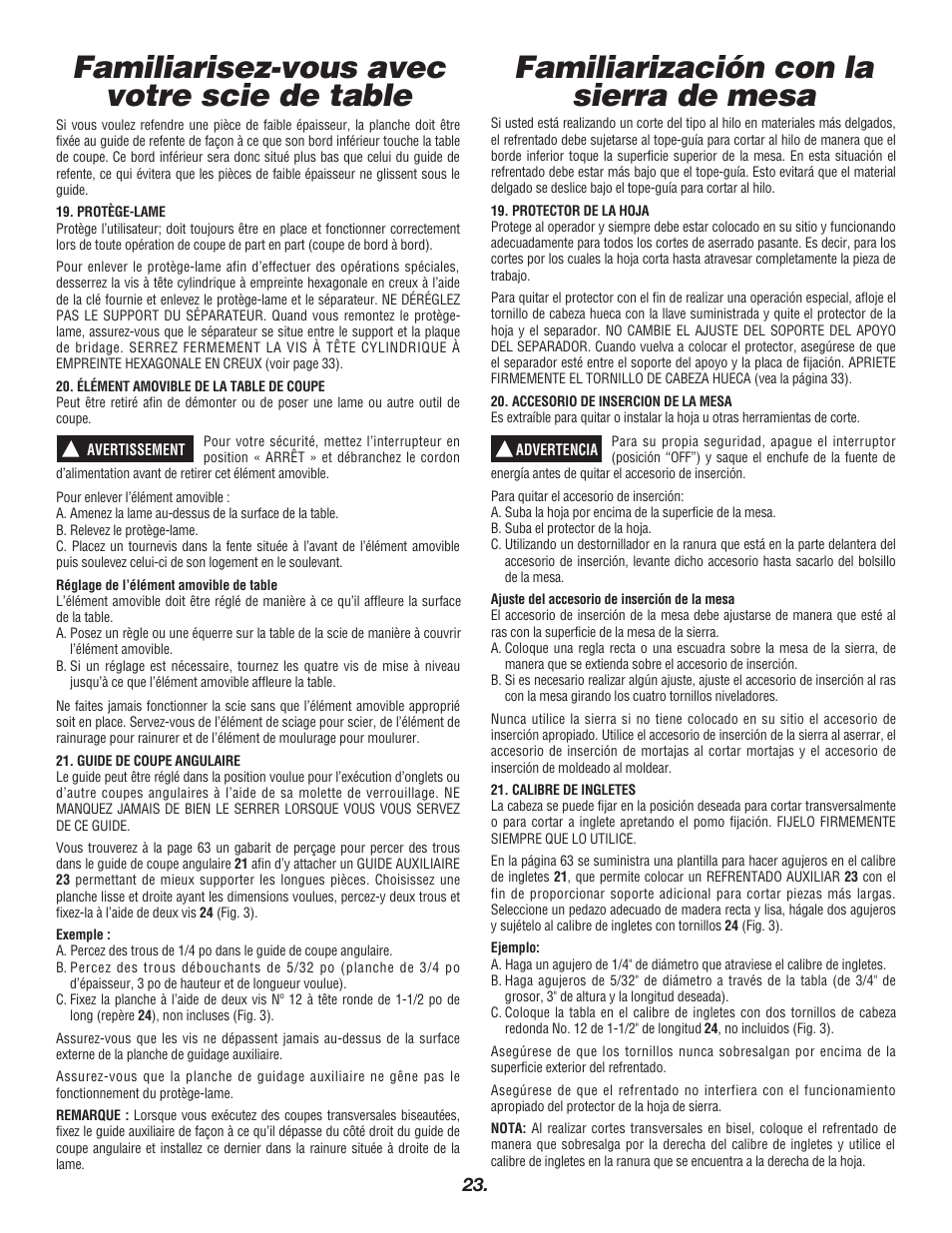 Familiarización con la sierra de mesa, Familiarisez-vous avec votre scie de table | Bosch 4000 User Manual | Page 23 / 68