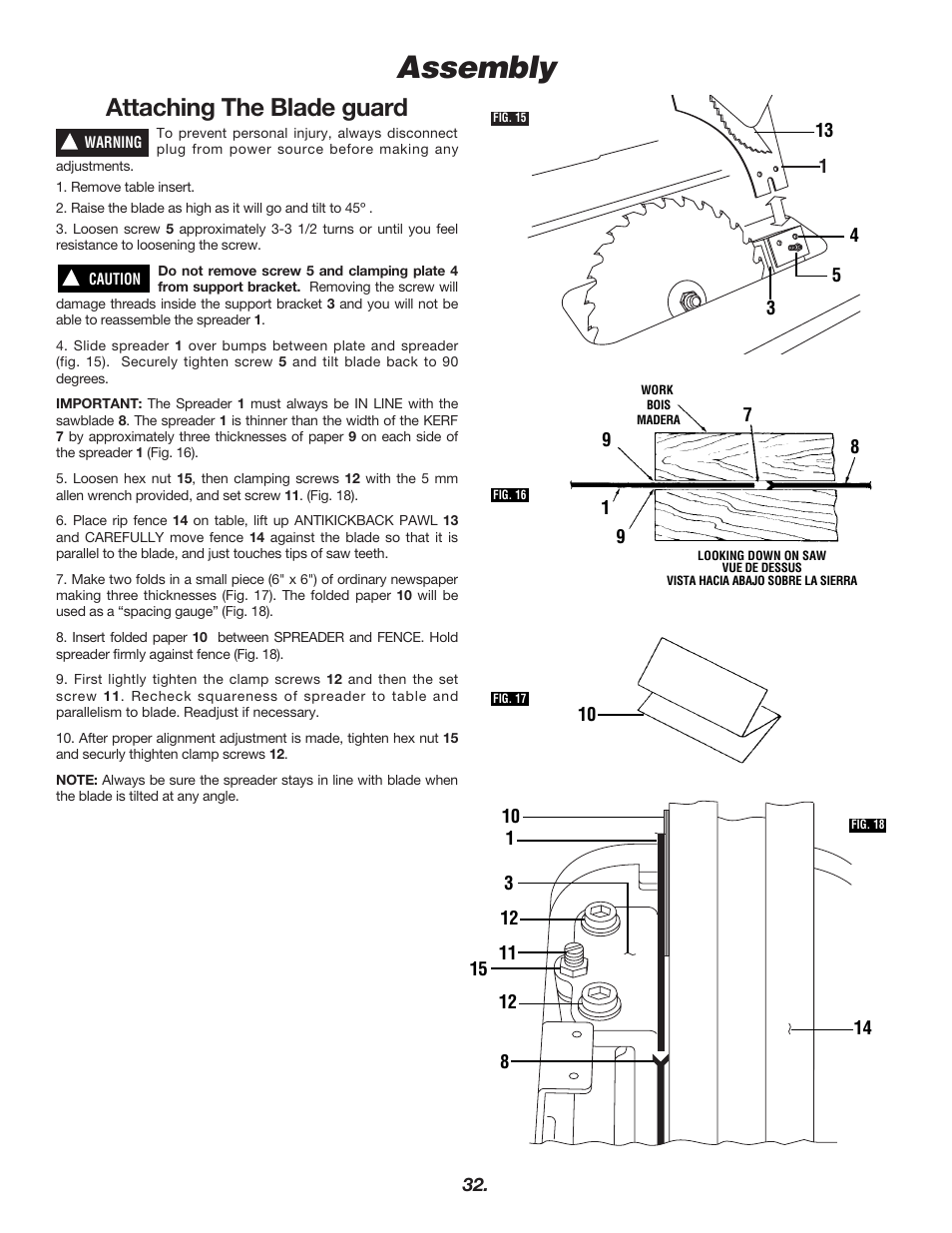 Assembly, Attaching the blade guard | Bosch 4000 User Manual | Page 32 / 68