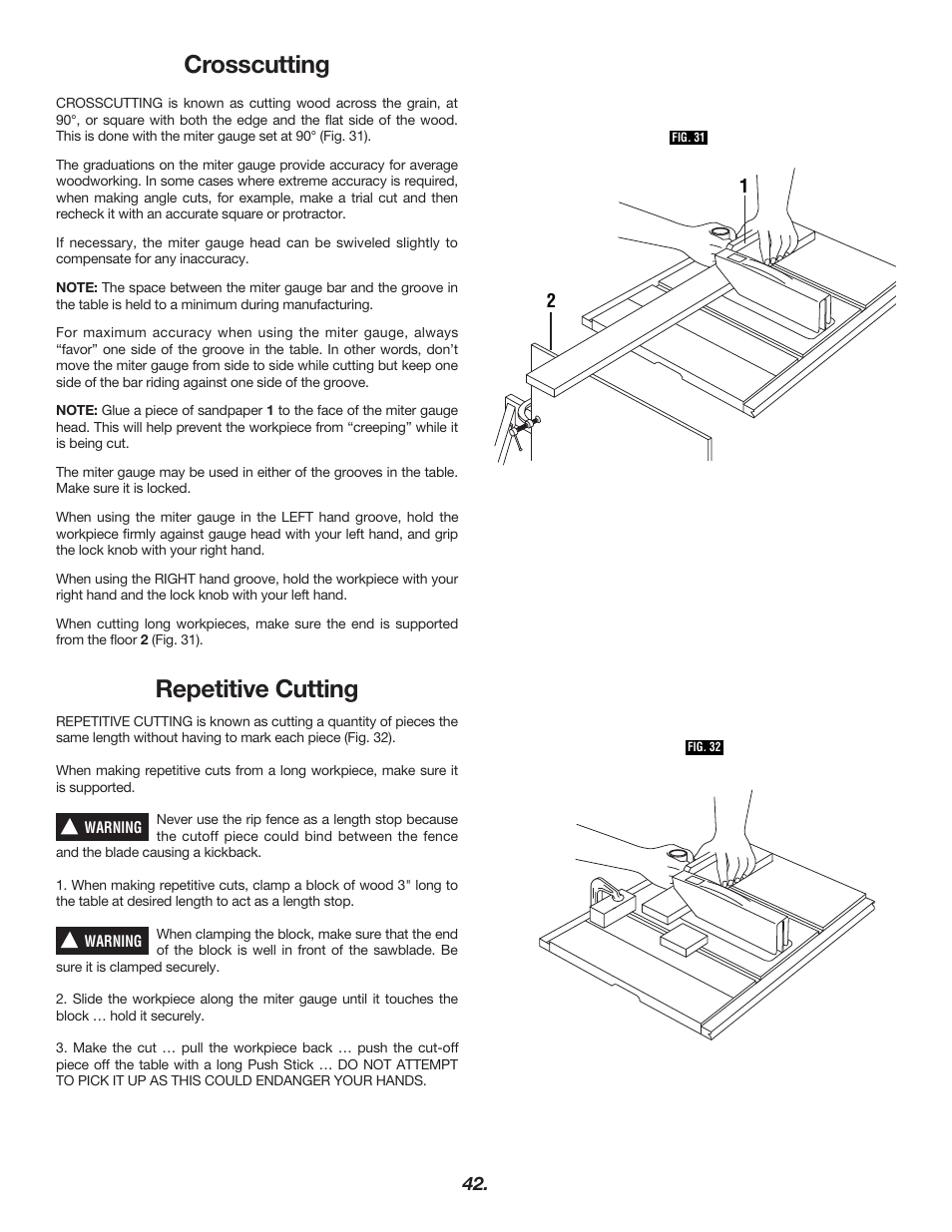 Crosscutting, Repetitive cutting | Bosch 4000 User Manual | Page 42 / 68