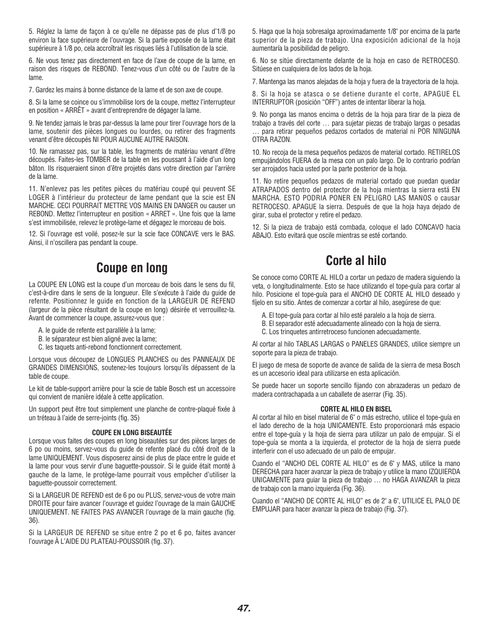 Corte al hilo, Coupe en long | Bosch 4000 User Manual | Page 47 / 68