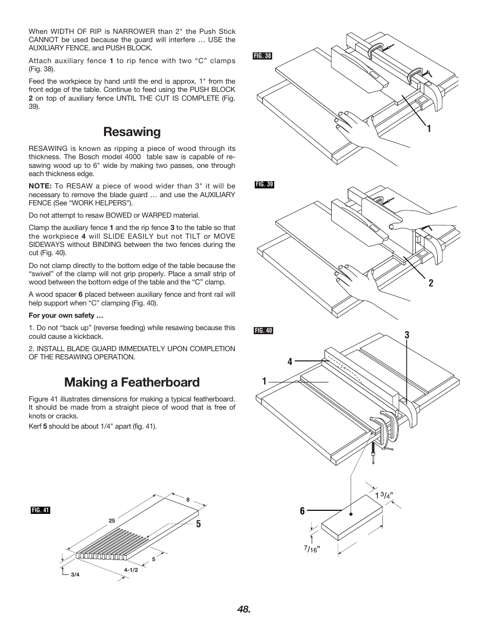 Resawing, Making a featherboard | Bosch 4000 User Manual | Page 48 / 68