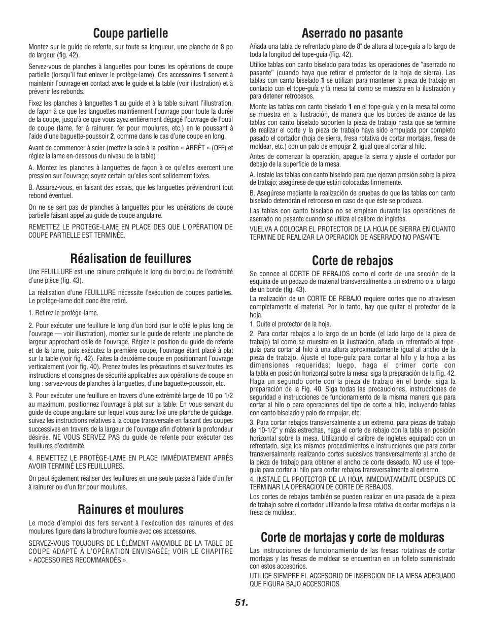 Aserrado no pasante, Corte de rebajos, Corte de mortajas y corte de molduras | Coupe partielle, Réalisation de feuillures, Rainures et moulures | Bosch 4000 User Manual | Page 51 / 68