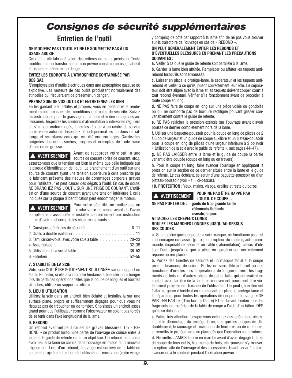 Consignes de sécurité supplémentaires, Entretien de l’outil | Bosch 4000 User Manual | Page 9 / 68