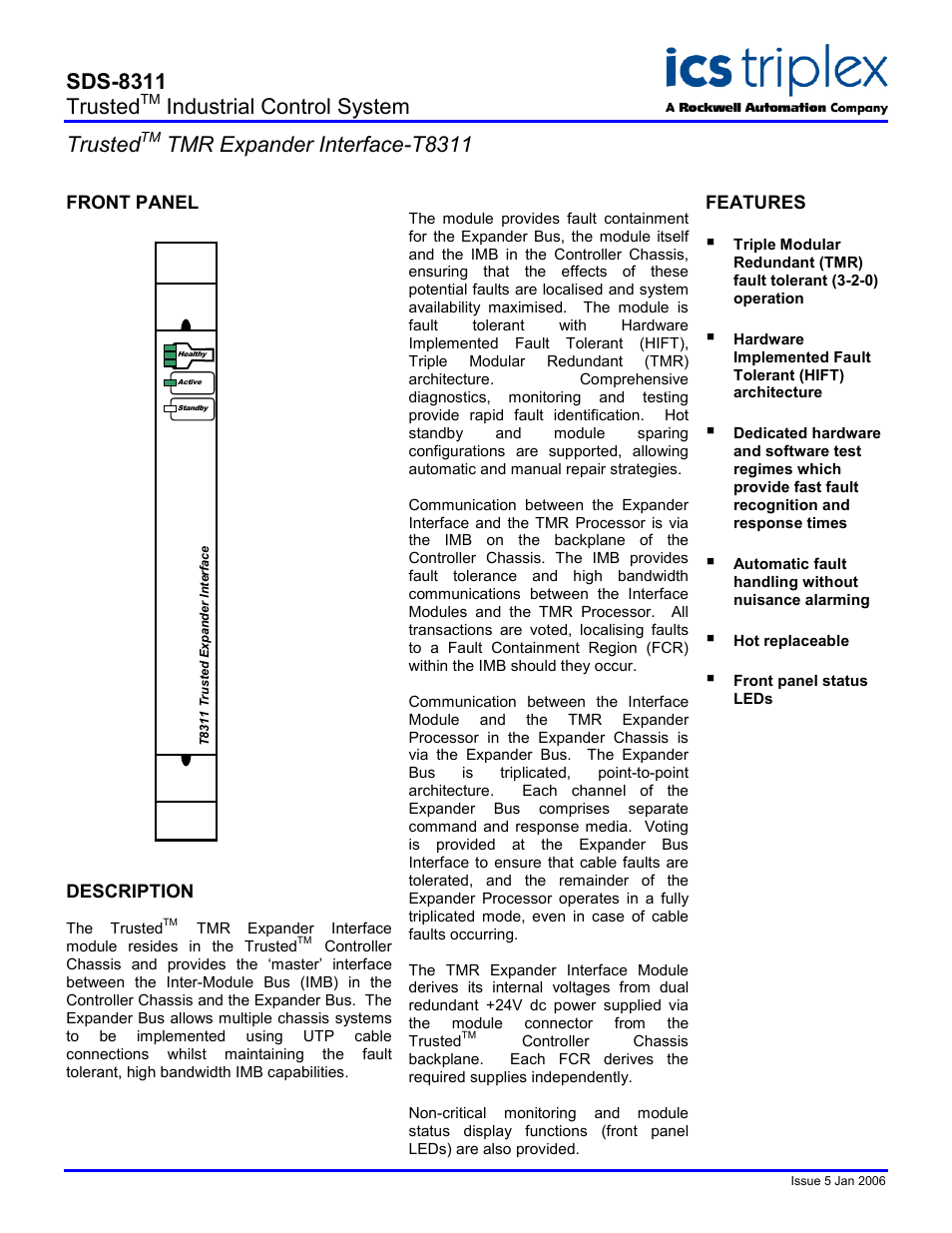 Rockwell Automation T8311 Trusted TMR Expander Interface User Manual | 2 pages