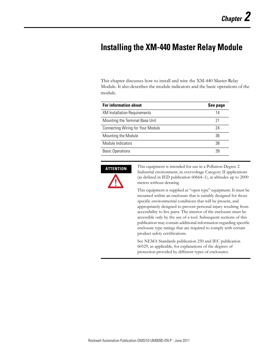 2 - installing the xm-440 master relay module, Chapter 2, Installing the xm-440 master relay module | Chapter | Rockwell Automation 1440-RMA00-04RC XM-440 Master Relay Module User Manual | Page 13 / 100