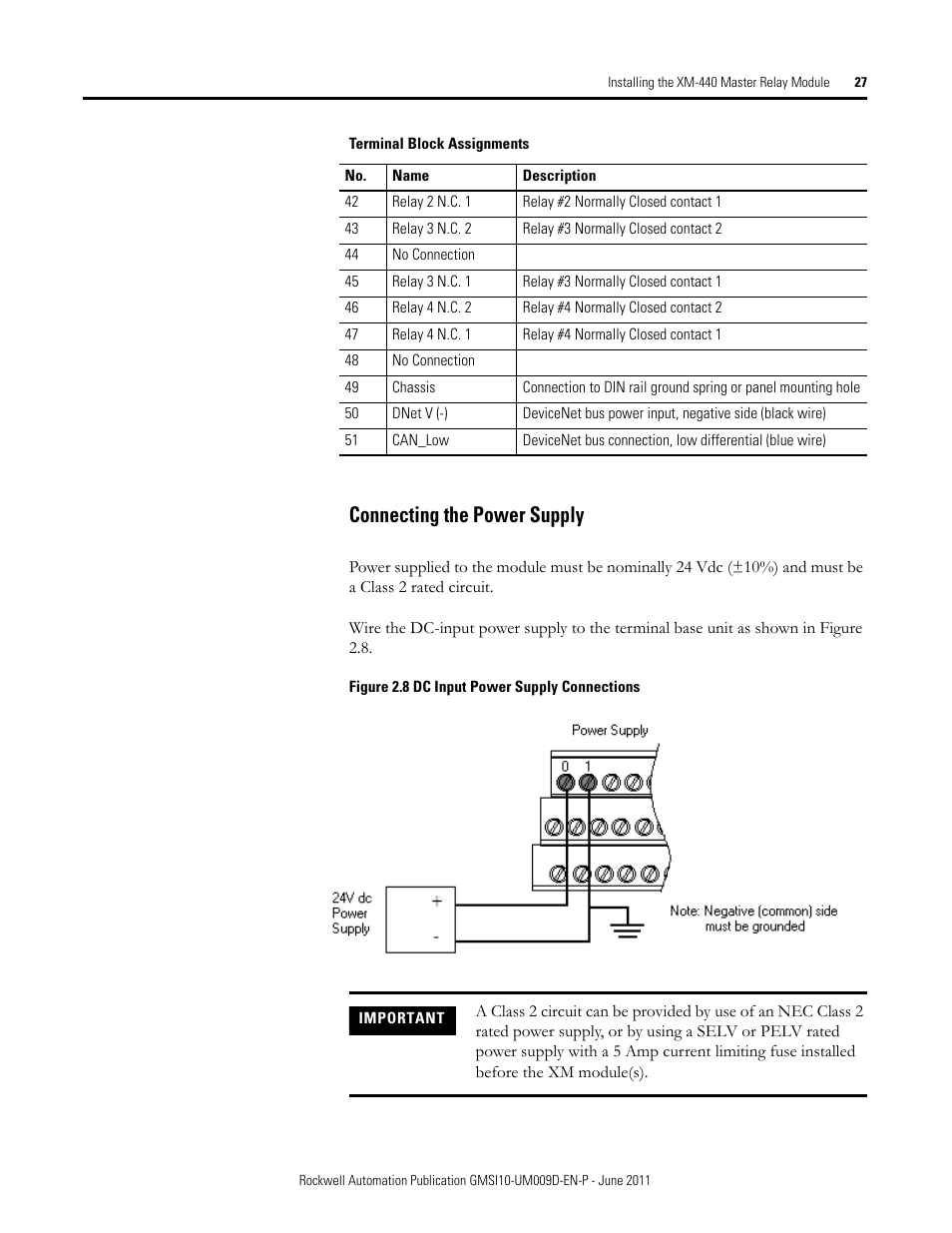 Connecting the power supply | Rockwell Automation 1440-RMA00-04RC XM-440 Master Relay Module User Manual | Page 27 / 100