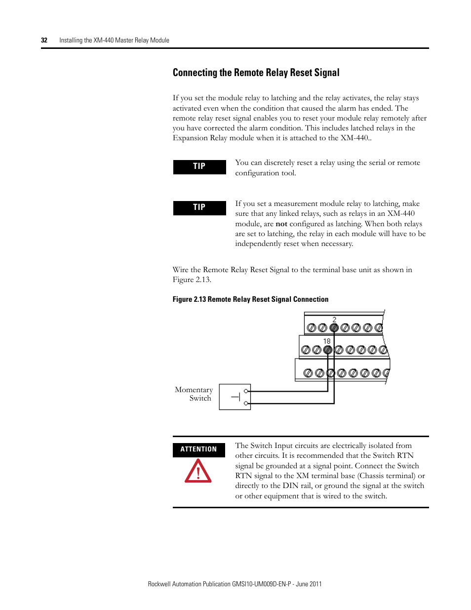 Connecting the remote relay reset signal | Rockwell Automation 1440-RMA00-04RC XM-440 Master Relay Module User Manual | Page 32 / 100