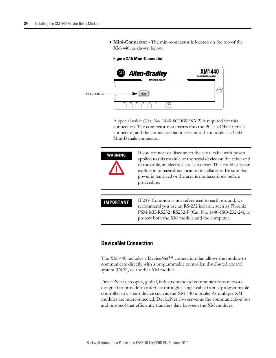 Devicenet connection | Rockwell Automation 1440-RMA00-04RC XM-440 Master Relay Module User Manual | Page 34 / 100