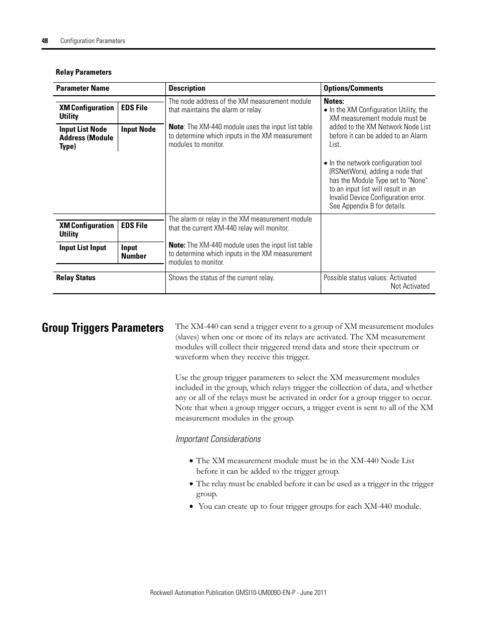 Group triggers parameters | Rockwell Automation 1440-RMA00-04RC XM-440 Master Relay Module User Manual | Page 48 / 100