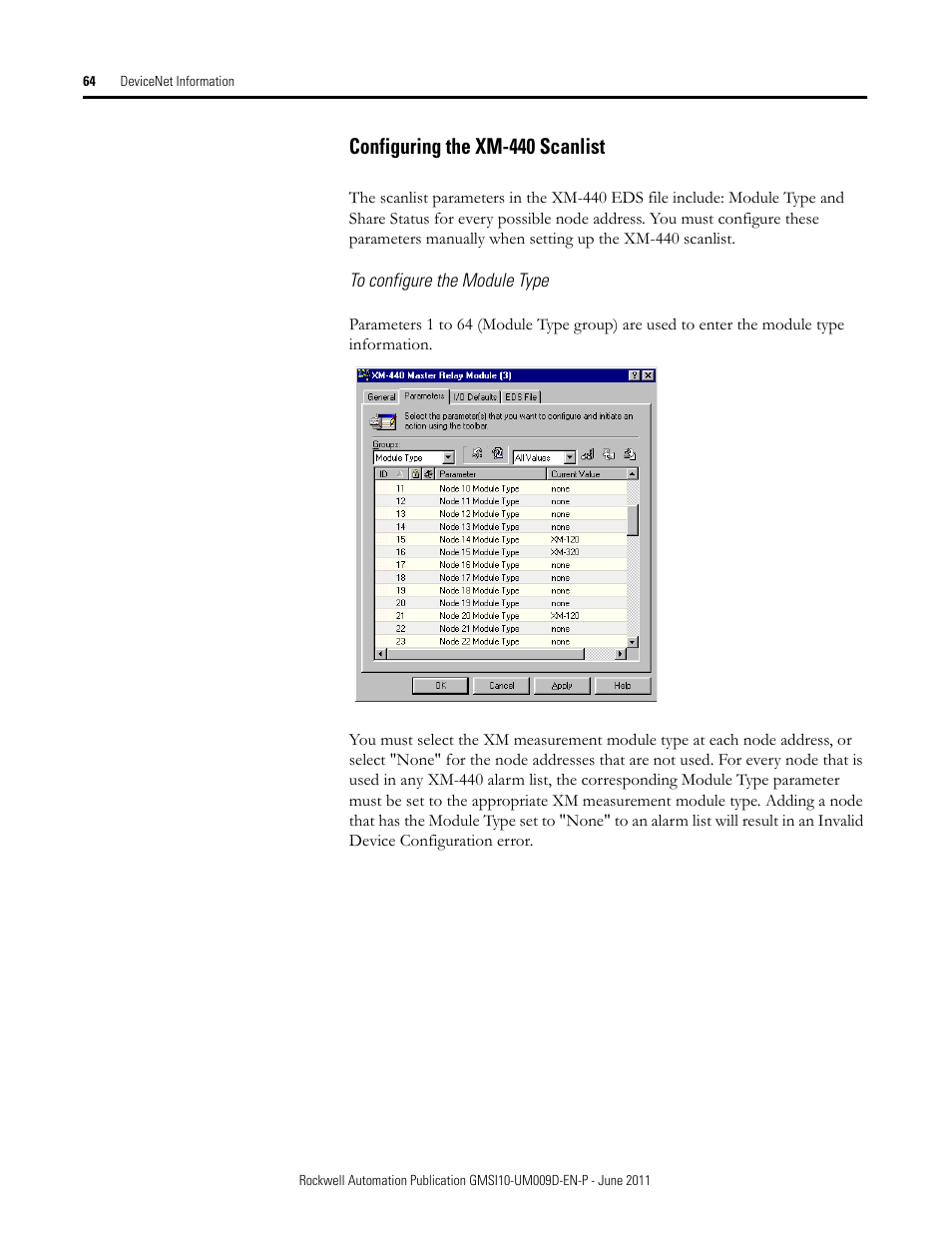 Configuring the xm-440 scanlist | Rockwell Automation 1440-RMA00-04RC XM-440 Master Relay Module User Manual | Page 64 / 100