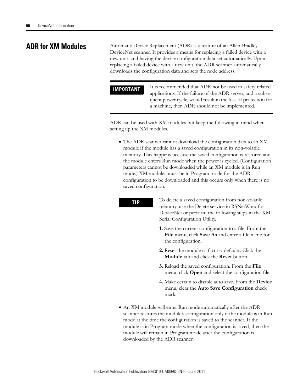 Adr for xm modules | Rockwell Automation 1440-RMA00-04RC XM-440 Master Relay Module User Manual | Page 66 / 100