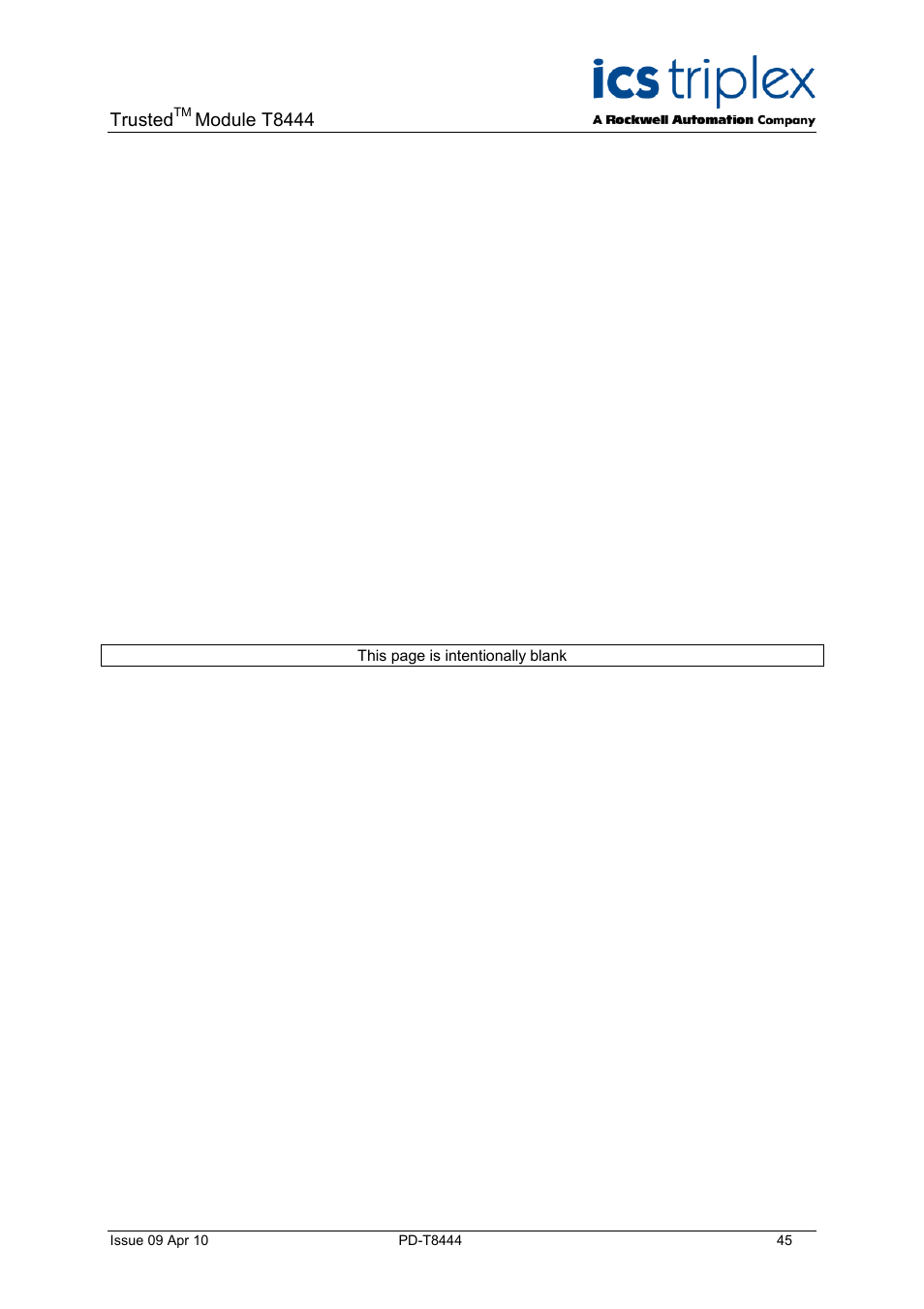 Trusted, Module t8444 | Rockwell Automation T8444 Trusted TMR Pulse Generator and Monitoring Module User Manual | Page 45 / 46
