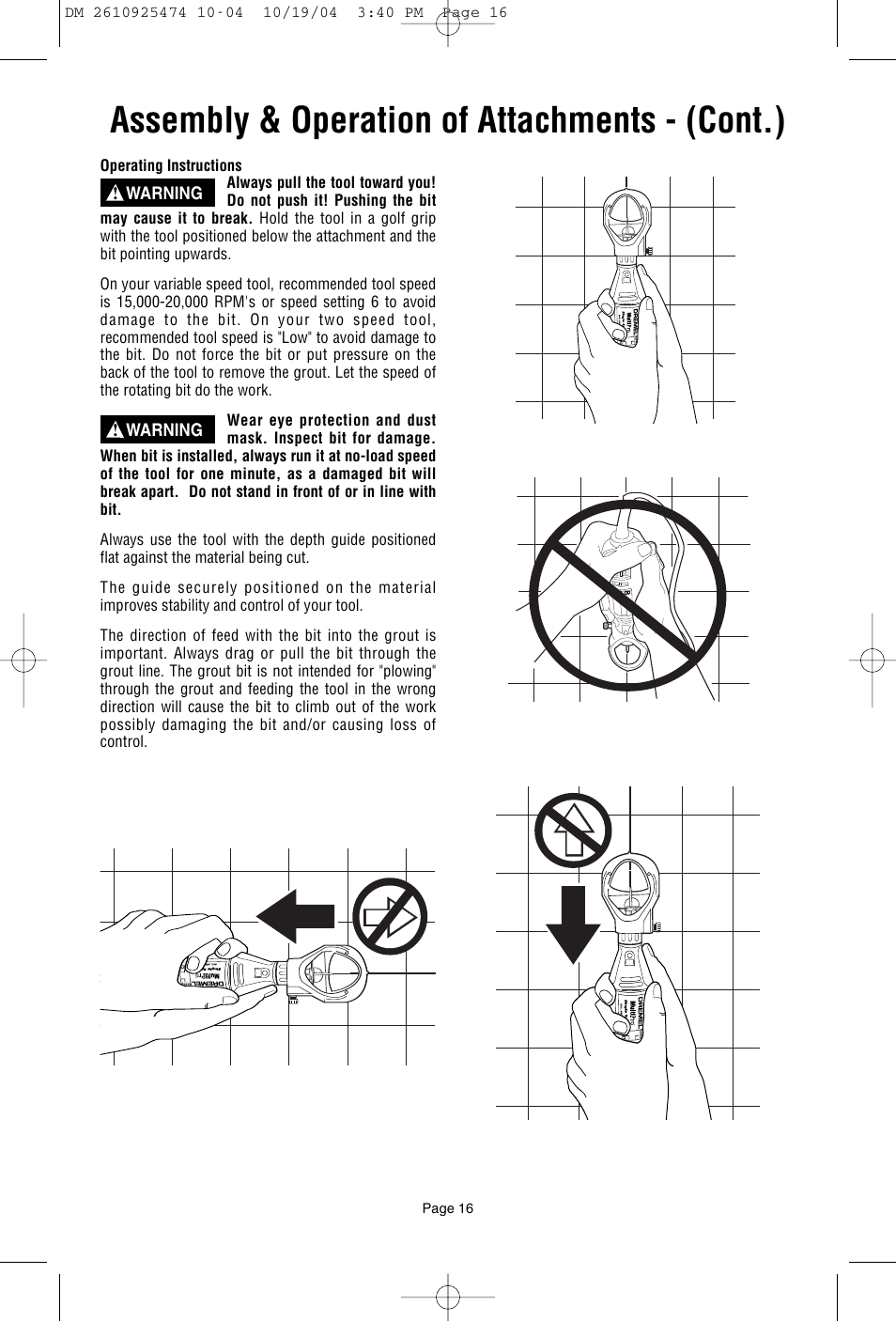 Assembly & operation of attachments - (cont.) | Bosch 275T6 User Manual | Page 16 / 92