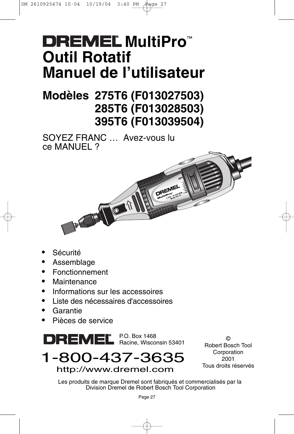 Multipro, Outil rotatif manuel de l’utilisateur, Soyez franc … avez-vous lu ce manuel | Bosch 275T6 User Manual | Page 27 / 92