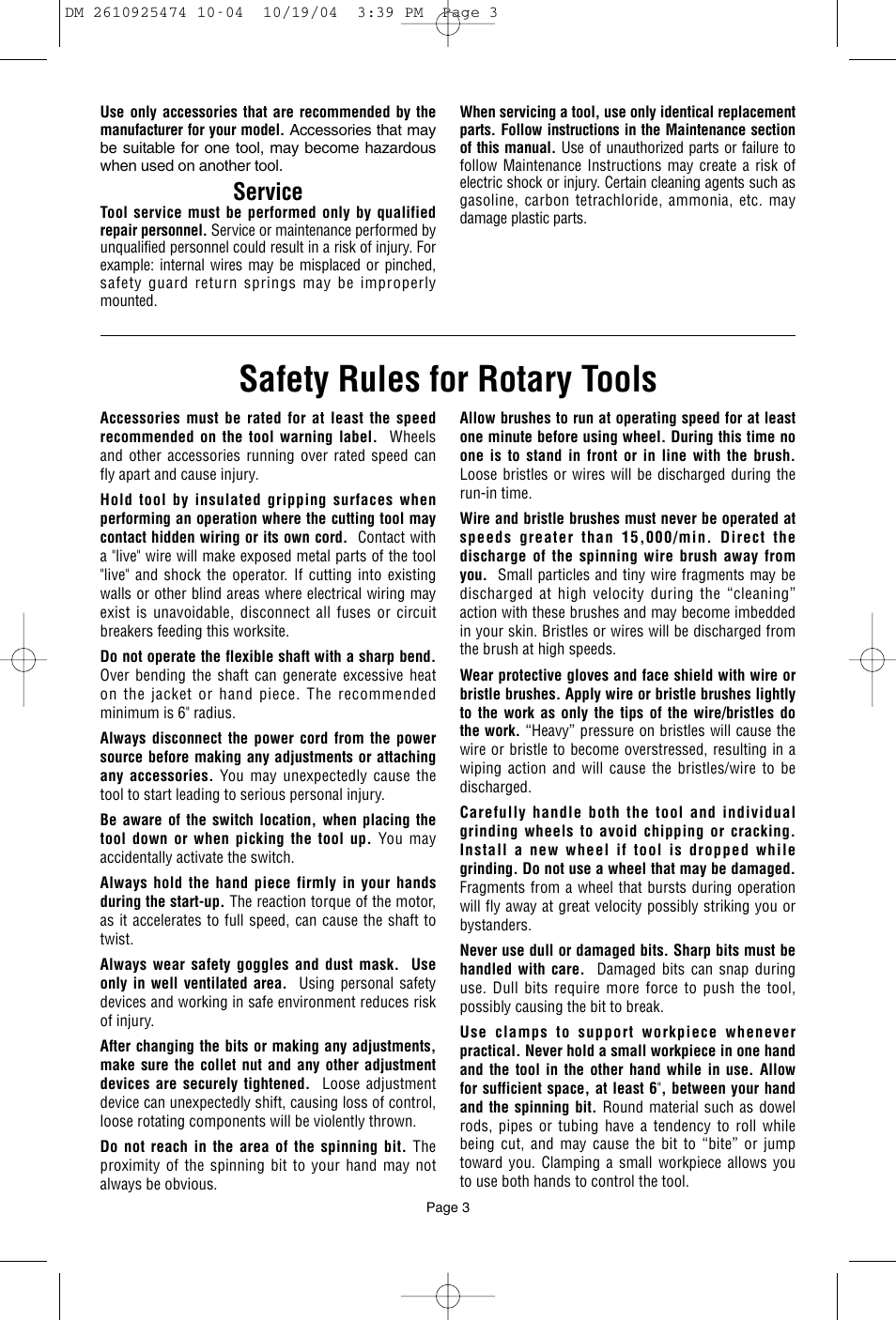 Safety rules for rotary tools, Service | Bosch 275T6 User Manual | Page 3 / 92