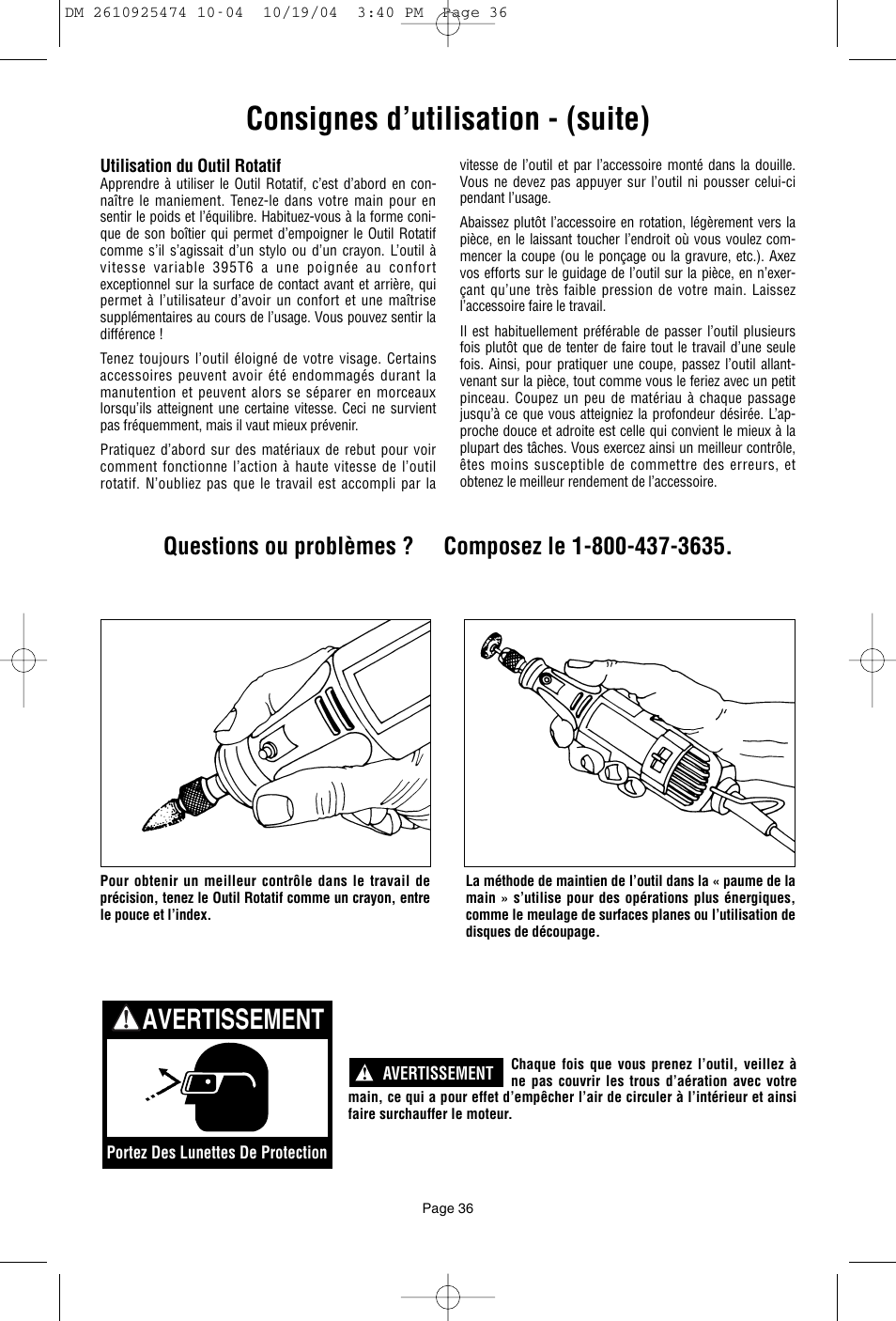 Consignes d’utilisation - (suite), Avertissement | Bosch 275T6 User Manual | Page 36 / 92