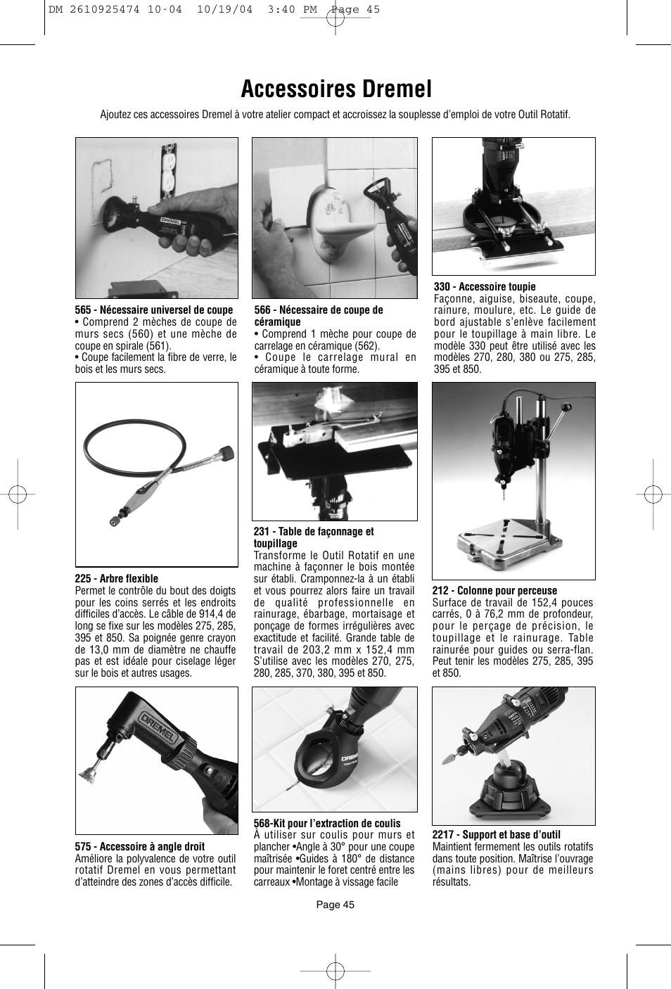 Accessoires dremel | Bosch 275T6 User Manual | Page 45 / 92