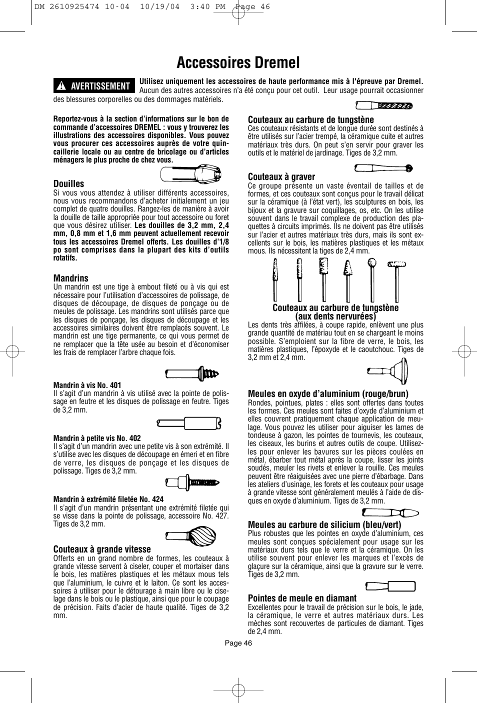 Accessoires dremel | Bosch 275T6 User Manual | Page 46 / 92