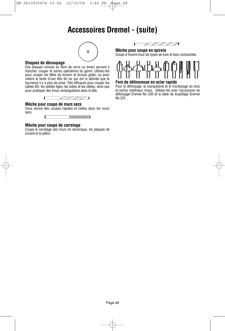 Accessoires dremel - (suite) | Bosch 275T6 User Manual | Page 48 / 92