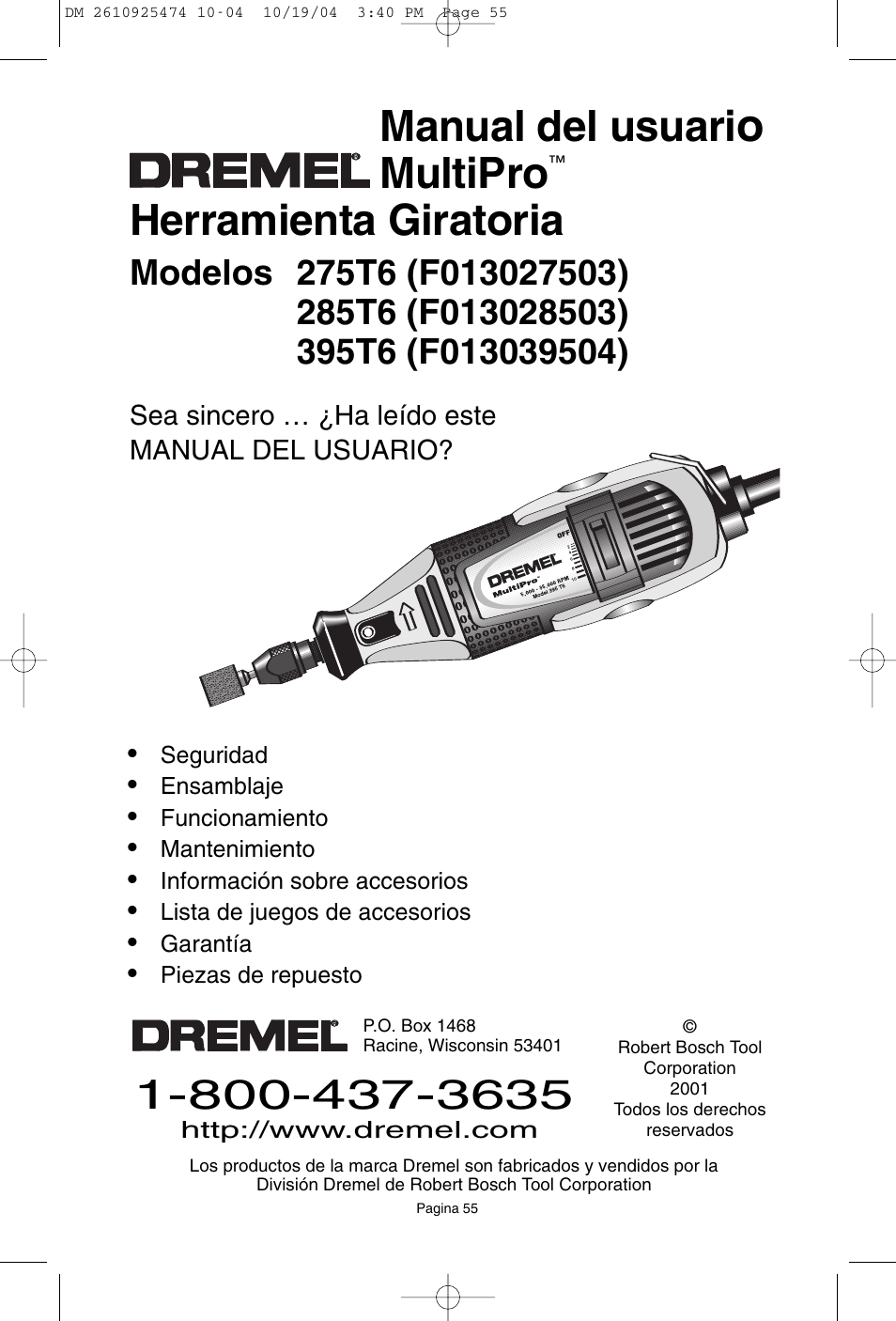 Manual del usuari, Multipro, Herramienta giratoria | Sea sincero … ¿ha leído este manual del usuario | Bosch 275T6 User Manual | Page 55 / 92