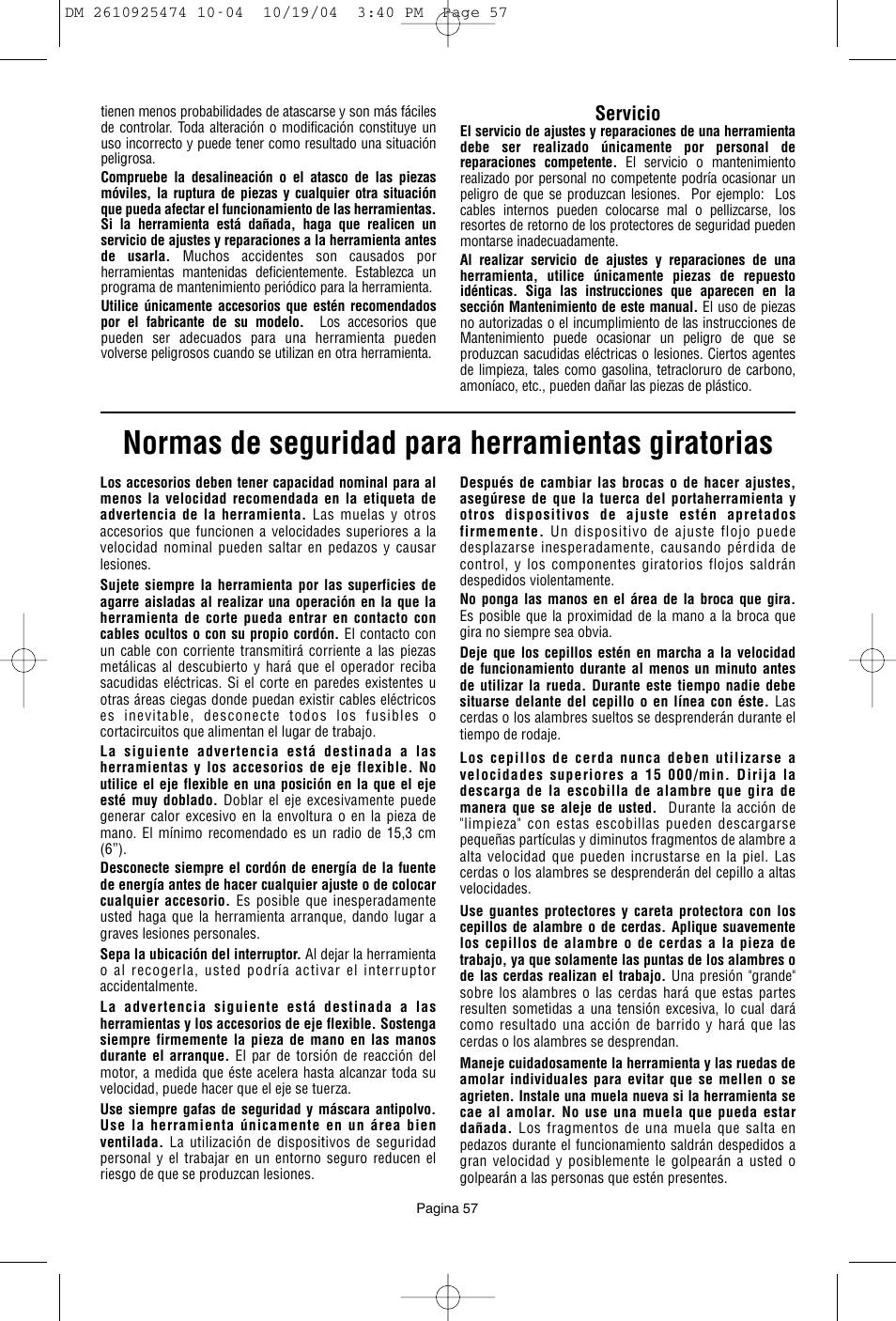 Normas de seguridad para herramientas giratorias, Servicio | Bosch 275T6 User Manual | Page 57 / 92