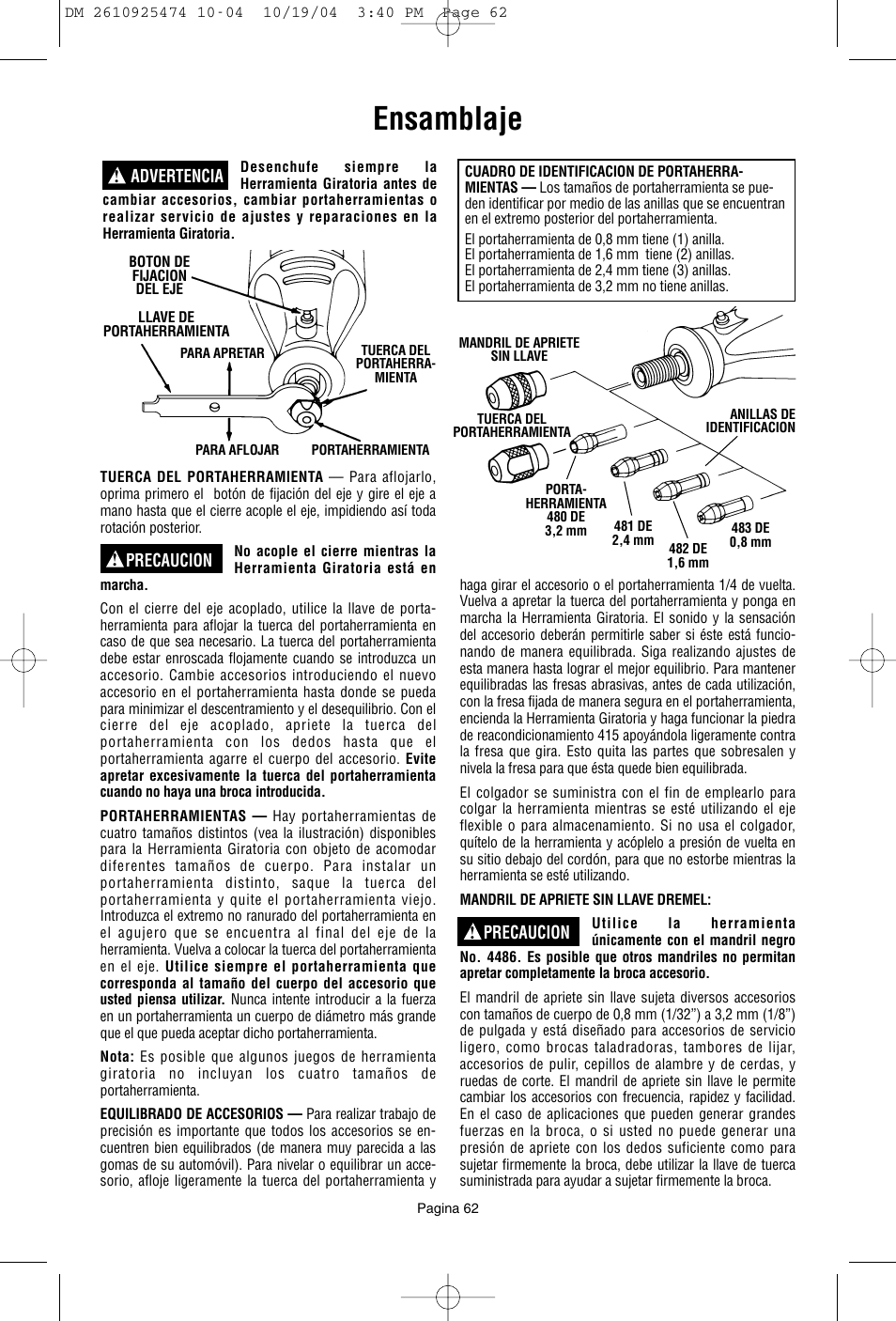 Ensamblaje | Bosch 275T6 User Manual | Page 62 / 92