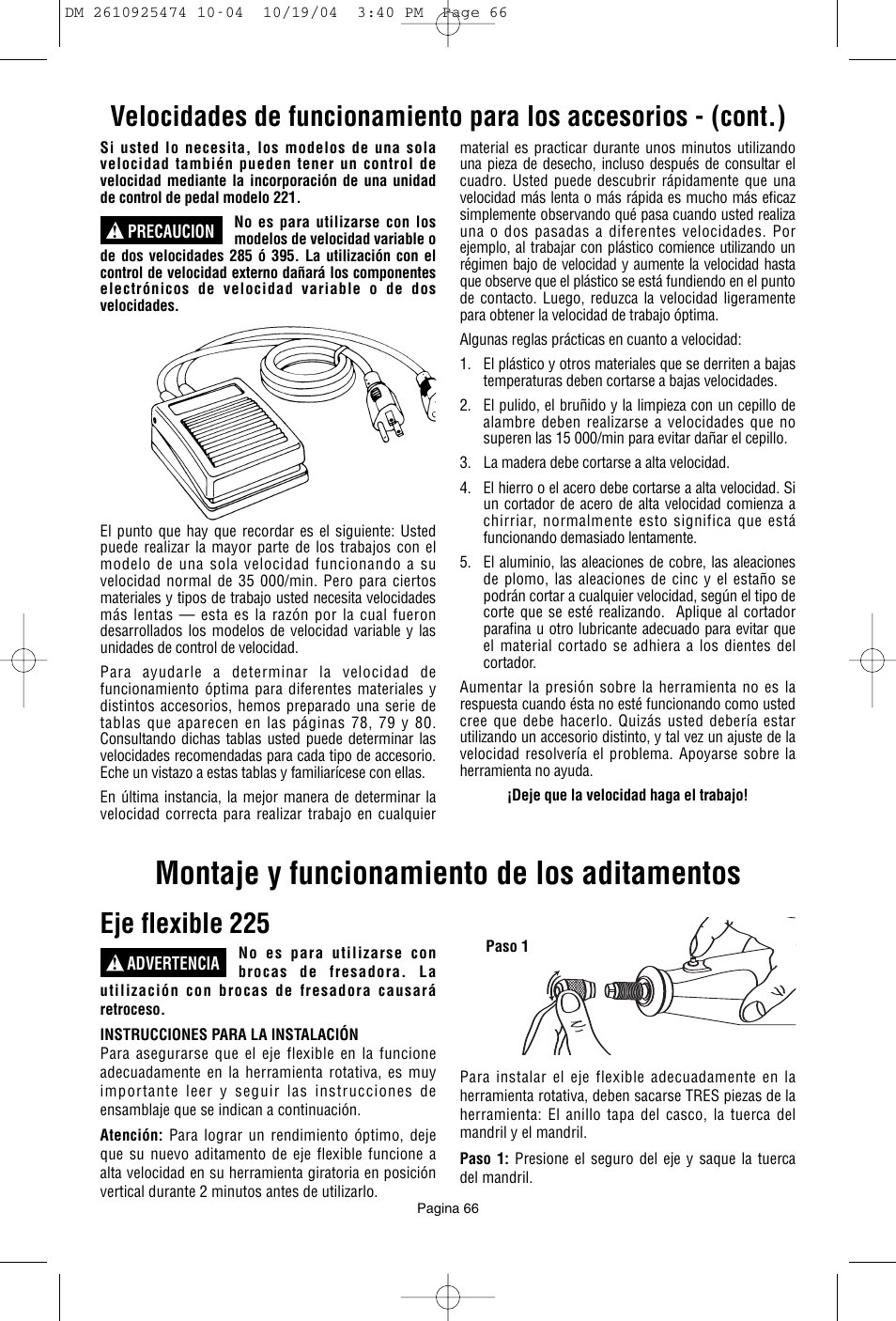 Montaje y funcionamiento de los aditamentos, Eje flexible 225 | Bosch 275T6 User Manual | Page 66 / 92