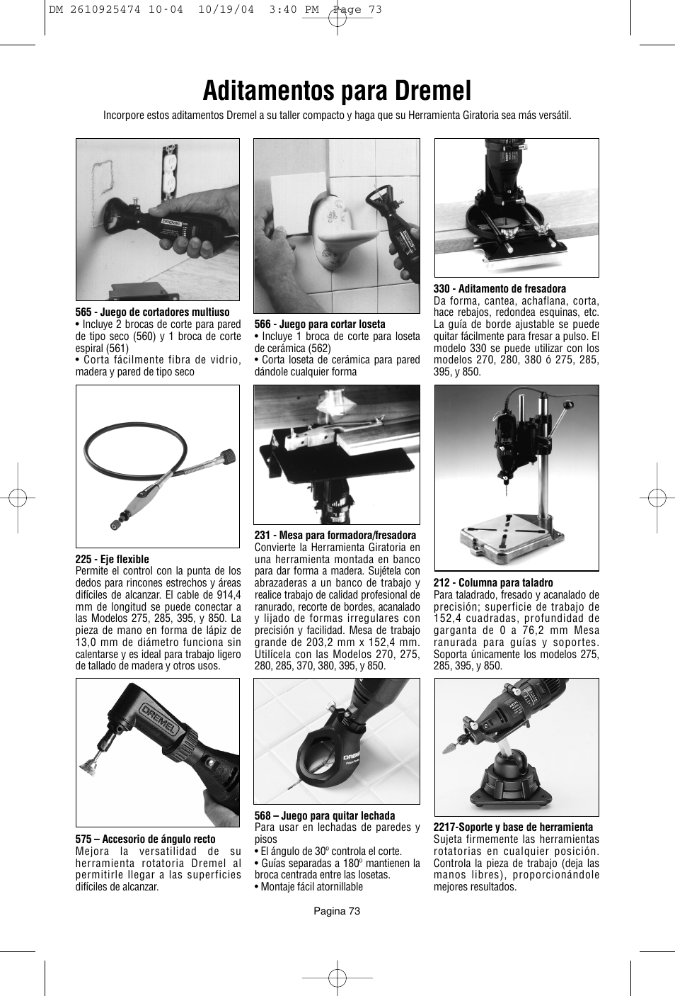 Aditamentos para dremel | Bosch 275T6 User Manual | Page 73 / 92