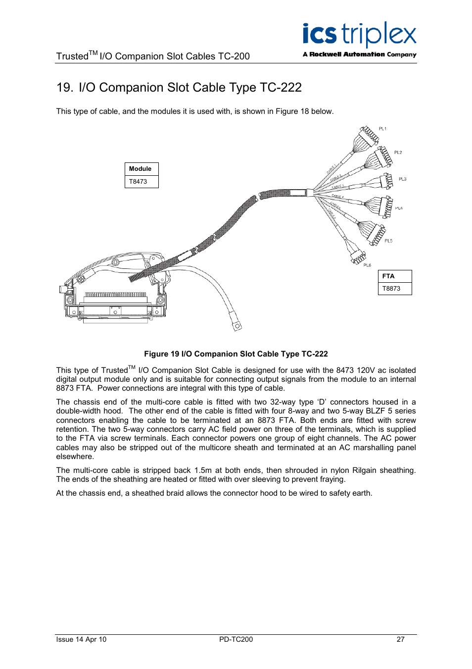 I/o companion slot cable type tc-222, Figure 18 i/o companion slot cable type tc-222, Trusted | I/o companion slot cables tc-200 | Rockwell Automation TC200 Trusted I/O Companion Slot Cables User Manual | Page 27 / 30