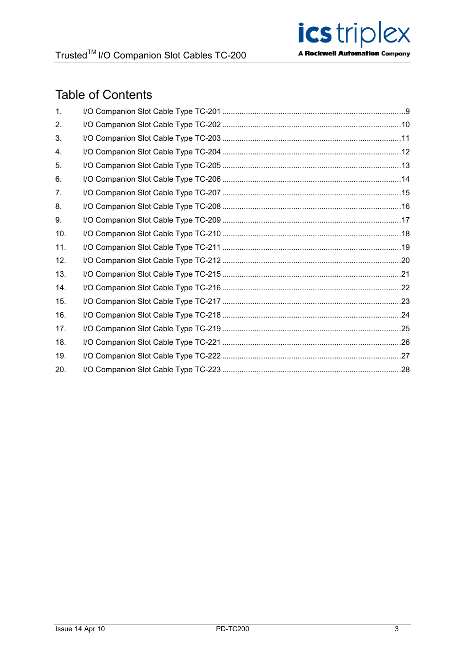 Rockwell Automation TC200 Trusted I/O Companion Slot Cables User Manual | Page 3 / 30