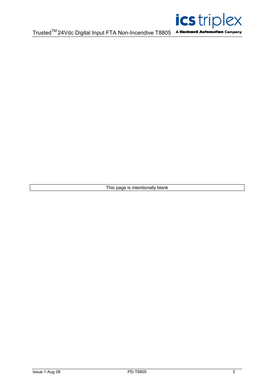 Trusted | Rockwell Automation T8805 Trusted 60 Channel 24V dc Digital Input FTA Non-Incendive User Manual | Page 3 / 16