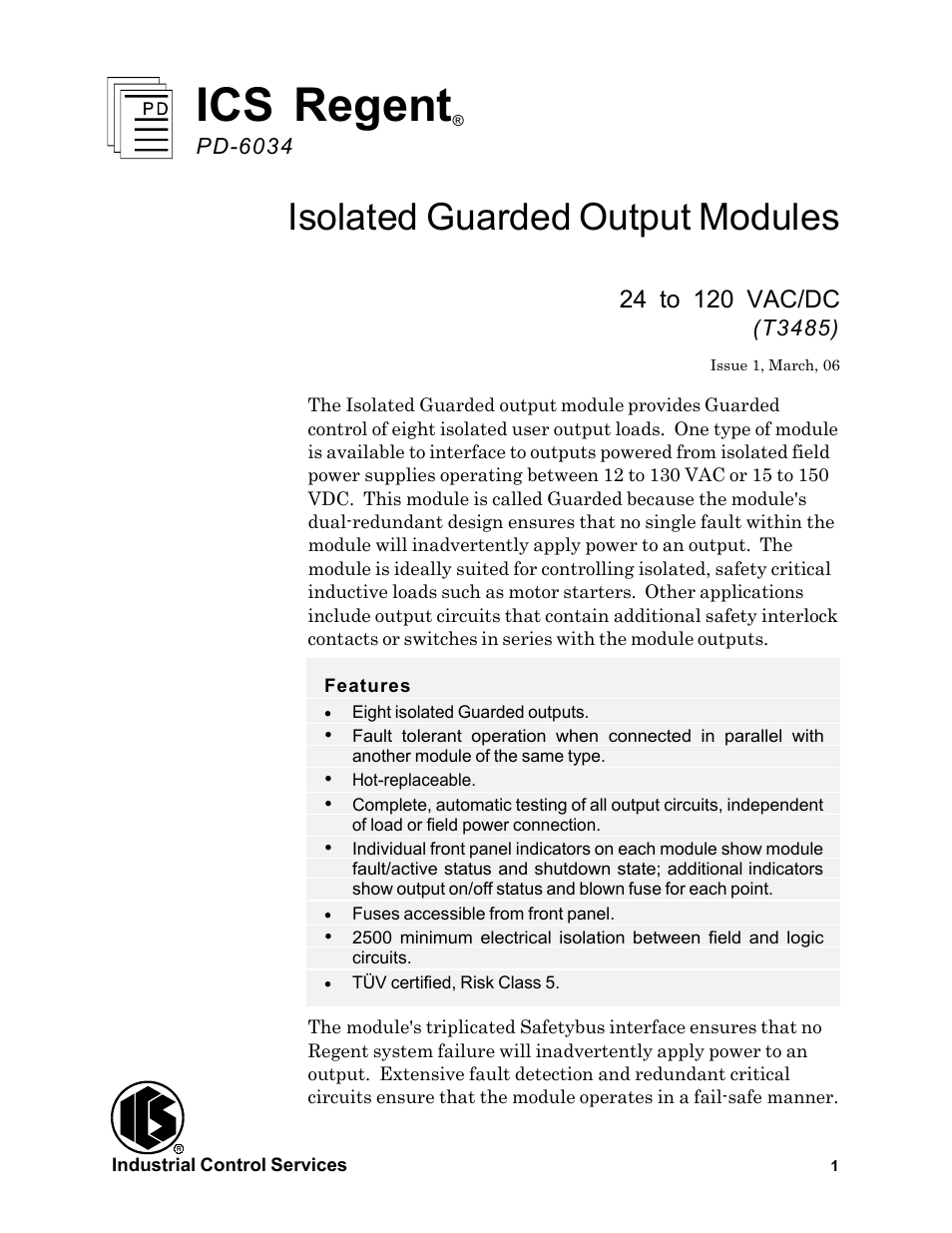 Rockwell Automation T3485 ICS Regent Isolated Guarded Output Modules User Manual | 22 pages