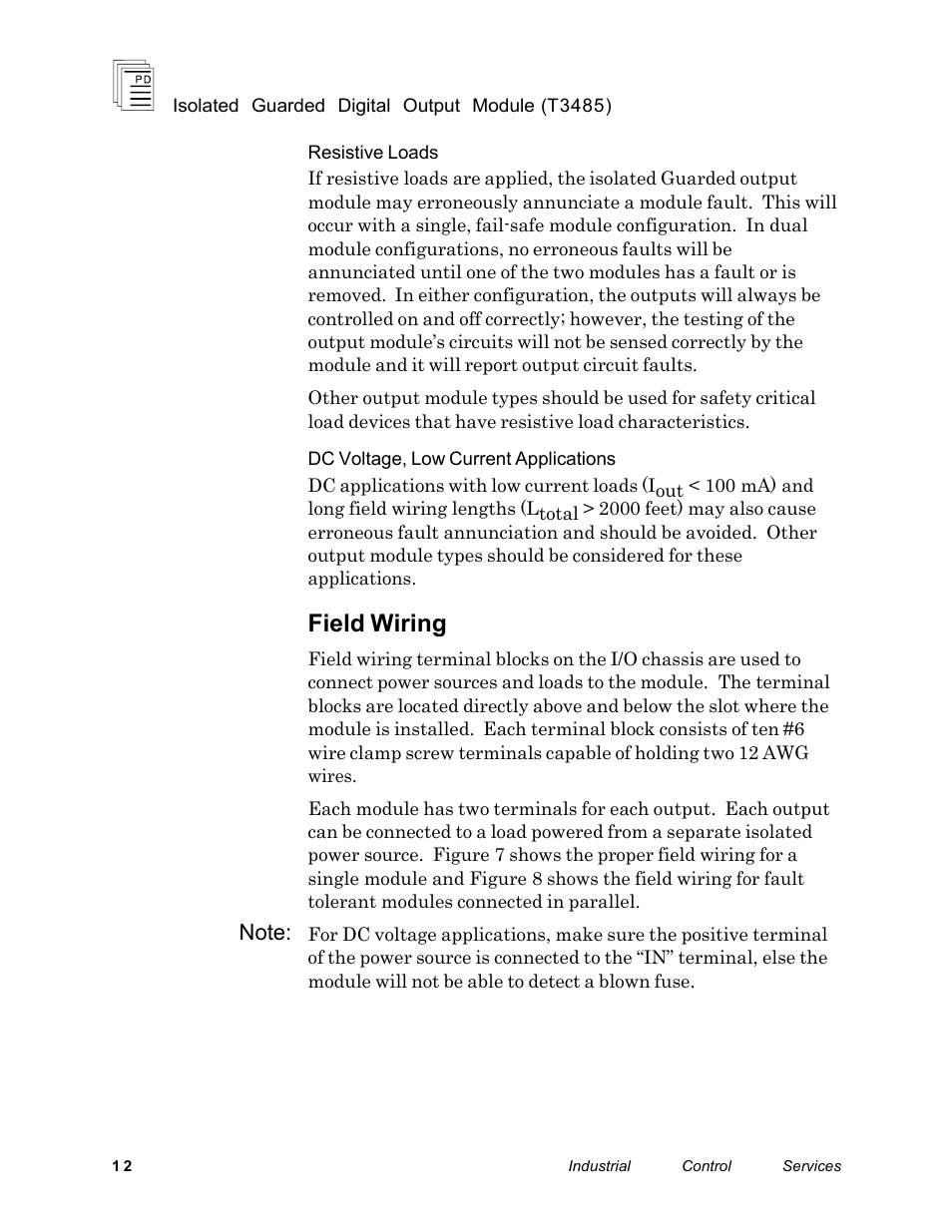 Field wiring | Rockwell Automation T3485 ICS Regent Isolated Guarded Output Modules User Manual | Page 12 / 22