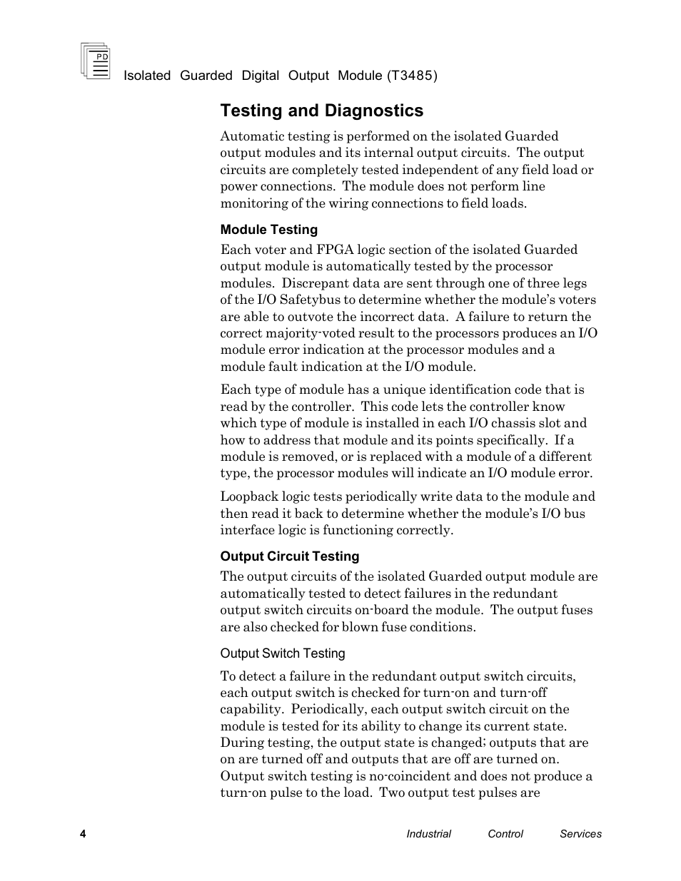 Testing and diagnostics | Rockwell Automation T3485 ICS Regent Isolated Guarded Output Modules User Manual | Page 4 / 22